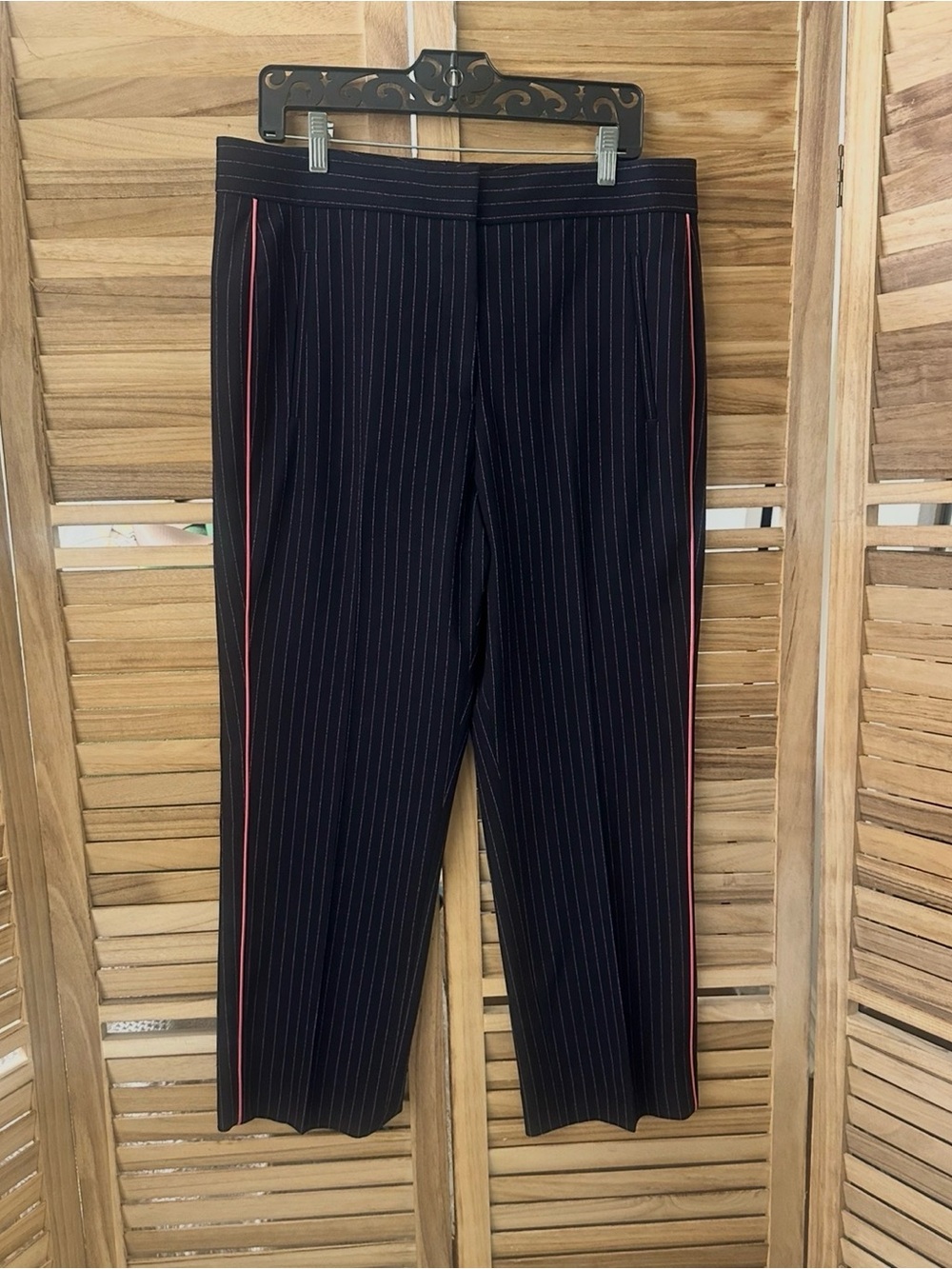 ME+EM Navy Pinstripe Pants with Pink Accents size 10